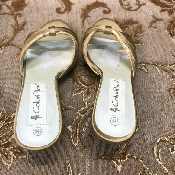 Gold-Dyed Satin Wedge Sandal, Formal Pump Wedding Shoe Comfortable - Picture 11 of 16